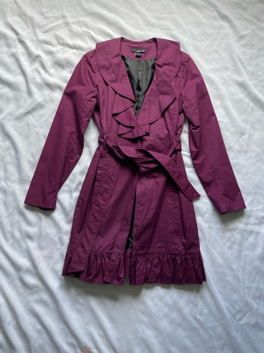 Willi Smith Plum Women's Ruffled Trench Coat Jacket Size S
